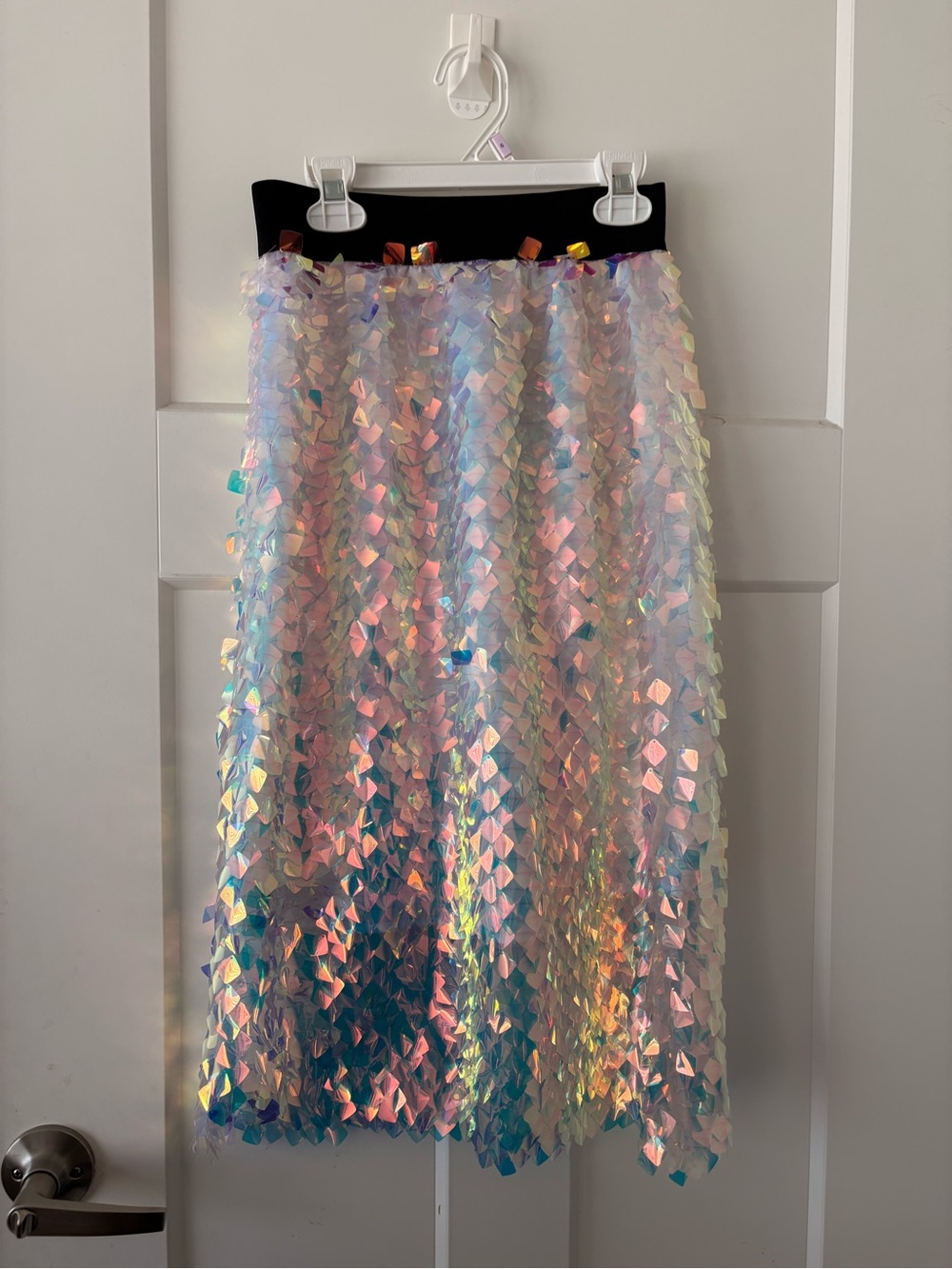 Iridescent Sequin Midi Skirt - White/Opal